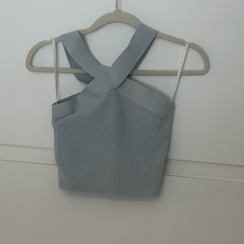 Aritzia Blue Cross-Strap Ribbed Crop Top